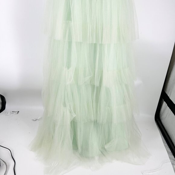 NWT Mac Duggal Mint Ruffle Tiered Tulle Cut Out Gown, Style 60670 - Picture 7 of 15
